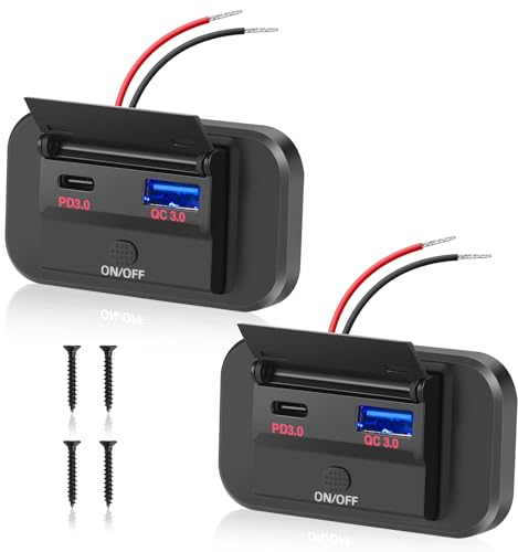 Thlevel 12V USB C Ladebuchse Steckdose Auto Ladegerät 36W QC3.0 und 55W PD Handy Schnellladung Wasserdicht mit Schalter für 12V-24V KFZ Boot Wohnmobil
