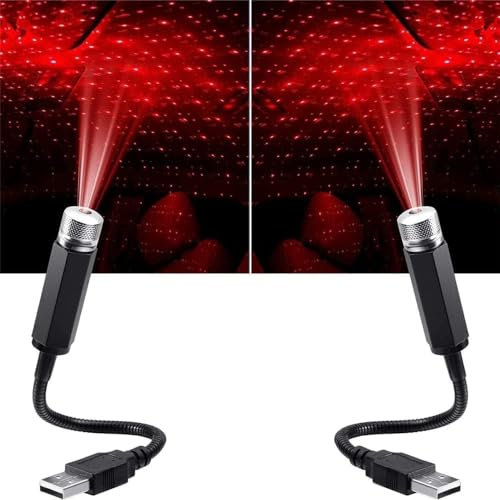 2Pcs Red Mini Led Projection Lamp Star Night,USB Car Roof Star Projector Night Light,Led Projection Lamp,Mini Led Projection Lamp Star Night,Night-Lights Wall Lights