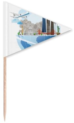 Travel Journey America Mount Plane Toothpick Triangle Cupcake Toppers Flag