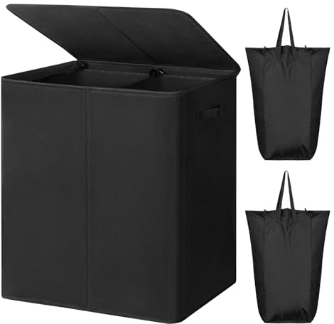 WOWLIVE 180L Double Laundry Hamper 2 Section with Lid and Removable Bags