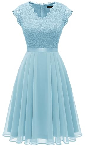 Dressystar Spitzen Cocktailkeid Elegant für Hochzeit Knielang Festlich Abendkleider Kurz AUP2050 Blue L