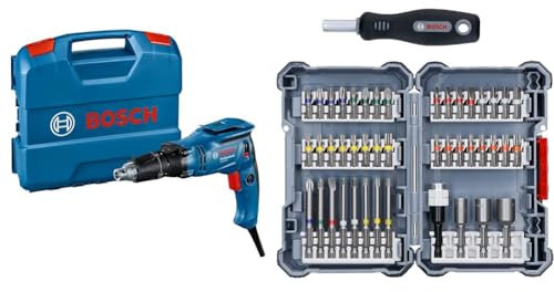 Bosch Professional visseuse plaquiste GTB 6-50 (régime à vide 5 000 tr/min, pour vis jusqu’à 6 mm de diamètre) + 45 pièces Assortiment d’embouts de vissage personnalisable (Accessoire Perceuses)