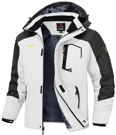 Rdruko Skijacke Herren Wasserdicht Winterjacke mit Kapuze Schwarz-Weiß XL