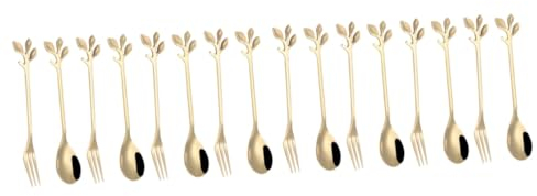 Cabilock 2sets Dessert Forks Spoons Set 3-Leaf Flower Design Stainless Steel Stylish for Home Restaurant Hotel 6pcs*2
