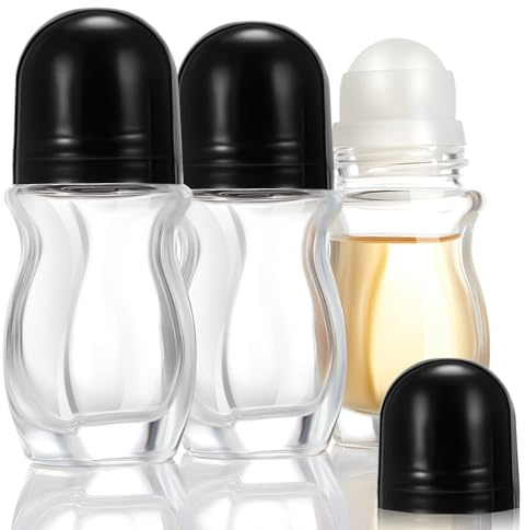 Tioncy 3 Pcs 30ml Empty Glass Roller Bottles Deodorant Roll on Bottles Containers with Plastic Roller Ball Massage Leakproof Refillable Applicator with Cap for Cosmetics Essential Oils
