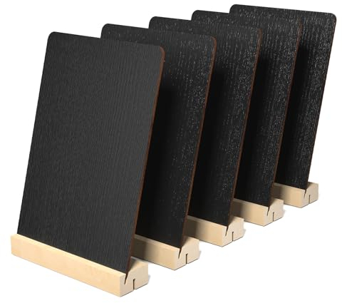 GWHOLE 5 Stück Kreidetafel Klein mit Holz Sockel, 14 x 20 cm Mini Tafeln Löschbare Memotafel Kleine Tafel für Preisschilder, Nachrichtenschilder, Buffet Schilder, Hochzeit, Geburtstag, Café, Bar