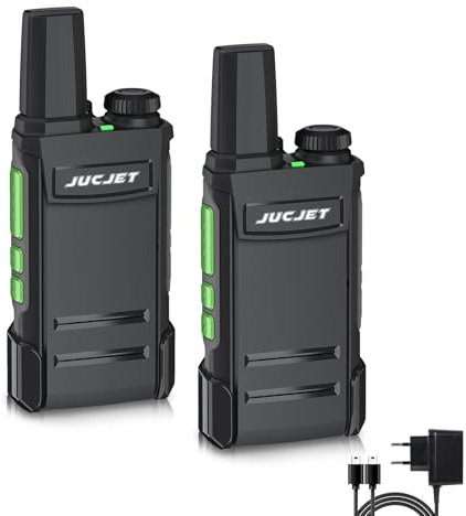 JUCJET A1 Walkie Talkies 2 Stück 2 Way Radio Walkie Talkies, Wiederaufladbar Walky Talky mit 16 Kanäle, Fluoreszierende Schlüssel, Verschlüsselt gegen Störungen, VOX-Funktion für Abenteuer, Outdoor
