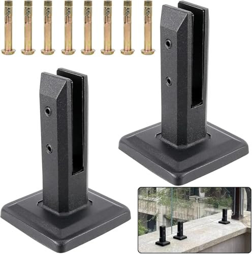 GLFNB Pince à Verre pour Poteau de Garde-Corps, Pince à Verre en Acier Inoxydable, Embouts de Verre Robustes avec Joint pour clôture de Piscine, Balcon, escaliers, Cour, 10 mm à 15 mm, Noir 200 mm