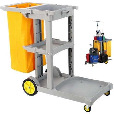 Janitorial Cart,Multi-purpose cleaning service cart,Cleaning Trolley on Wheels,cleaning cart for housekeeping，with Mop Holders,Janitor Utility Cart with Cover for Restaurants Malls Hospitals