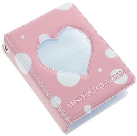 CAXUSD Mini Álbum de Fotos en Forma de Corazón Hueco 40 Bolsillos de Pvc Color Rosa para Guardar Tarjetas Fotográficas, Adecuado para Llevar Bolso o Decorar el Hogar