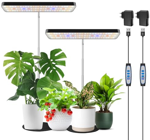 Wiaxulay Pflanzenlampe, Vollspektrum Desk Pflanzenlampe für Zimmerpflanzen | Höhenverstellbares Grow Lampe für Kleine Pflanzen, 6/12/16 Std mit USB Adapter, 3 Lichter Modi und 5 Helligkeit, Dimmbar