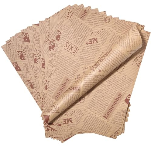 Zofory 200 Feuilles Papier Emballage Alimentaire, 33 x 23cm, Résistant à l'huile et Étanche, Style Journal Vintage, pour Sandwich, Frites, Hamburger