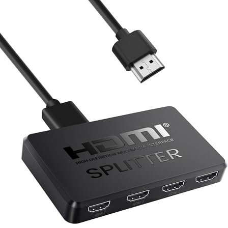 HDMI Splitter 1 in 4 out, NEWCARE 4 Port hdmi Splitter support 3D 4K 30HZ, 4K HDmi splitter 1x4 (Mirror Only, Not Extend), 4 Way Distributor HDmi splitter for Full HD HDTV Blu-ray DVD, Fire Stick