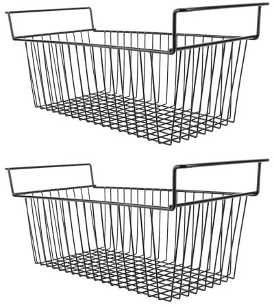 Deep Freezer Storage Baskets Metal Wire Chest Freezer Organizer Bins with Handles Stackable Freezer Basket Boxes for Fruits Vegetables Toys Black (L63cm X W27cm X H29cm(9cm