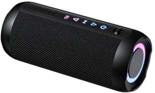 Enceinte Portable Bluetooth 5.4 sans Fil avec Bass Puissantes, 30W Enceinte Bluetooth, Autonomie 30 hrs, Lumières RGB, Appairage TWS, IPX7, AUX, TF, pour l'extérieur/La Fête/Voyage, Noir