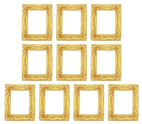 sourcing map 10pcs Vintage Resin Picture Frames, Mini Tiny Photo Frame Rectangle Jewelry Display Prop for DIY Table Top Photography Wedding Decor, Gold, 1.5 x 1.2