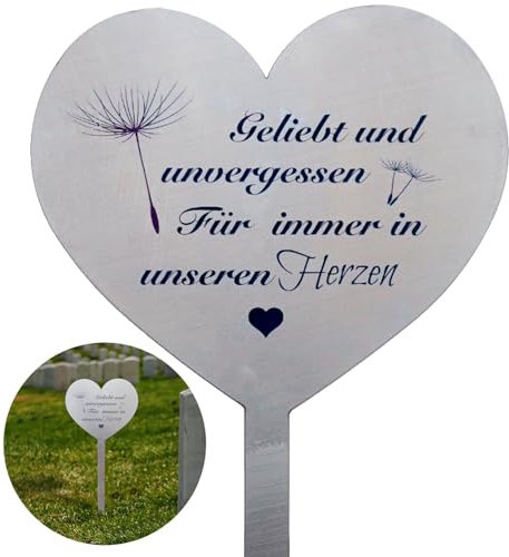 shockassist Decorazione per Tomba, Decorazione a forma di cuore, Acciaio inossidabile, Registrazione tedesca Amato e indimenticabile per sempre nei nostri cuoriper Decoration Gardens Court