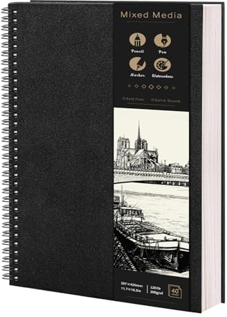 Thboxes Skizzenbuch A3, 200 g/m² Dickes Papier Zeichenblock Spiralbindung Sketchbook Hardcover Skizzenblock zum Zeichnen Skizzieren, 40 Blatt/80 Seiten