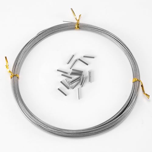 Alwonder 32.8ft Fishing Wire Fishing Leader Line with 20pcs Crimps Sleeves, Nylon Coated 1x7 Stainless Steel Leader Wire Freshwater Saltwater for Pike, Billfish, Bluefish, Muskie, Wahoo 200LB