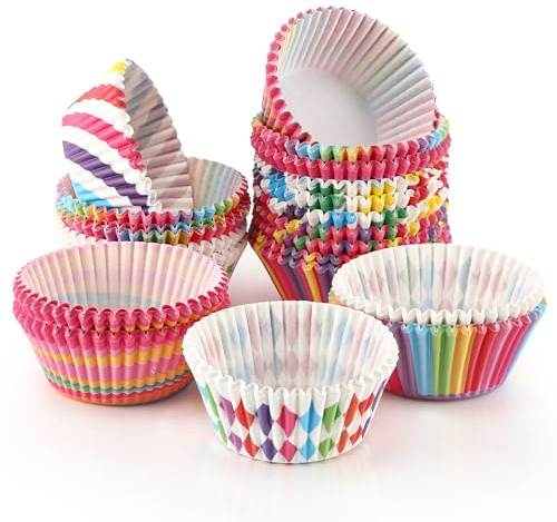 Pavlleen Standard Muffin Förmchen, Farbenfrohe Regenbogen Papierförmchen 500 Stück, Muffinförmchen Backzubehör aus Papier, Cupcake-Förmchen Ideal für Hochzeit, Partys, Geburtstage, Weihnachten
