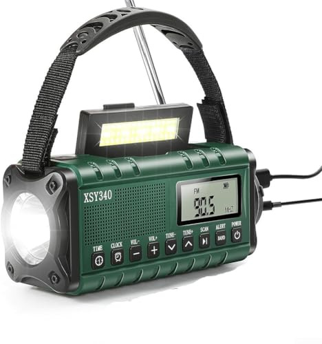 Tragbares Solarradio, Dynamo-Kurbel, Notfall-Radio, 10.000 mAh, Notfall-Wetter-Radio FM/AM-Radio mit LCD-Display, USB-C-Ladung (Orange)