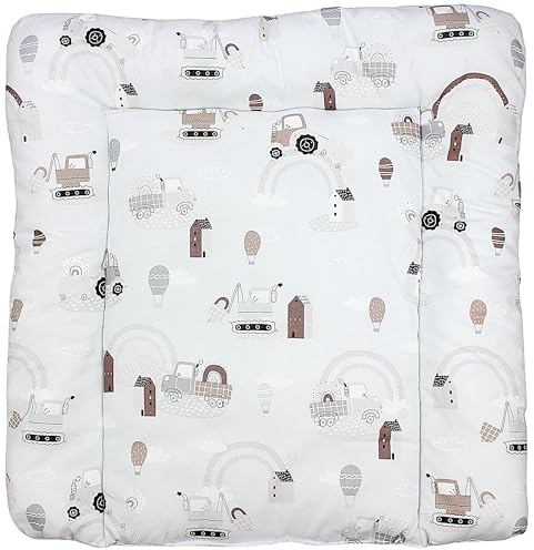 TupTam Baby Wickeltischauflage mit Baumwollbezug Gemustert, Farbe: Traktoren/Regenbögen/Beige, Größe: 70 x 60 cm