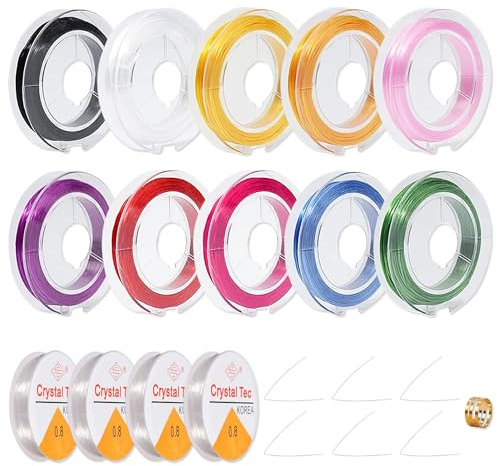 14 Spule Gummiband für Armbänder, 11 Farben Elastisch Schmuckfaden mit Perlenfaden, Schmuckband Armband Gummiband Elastische Schnur für Schmuckherstellung Halskette DIY Basteln