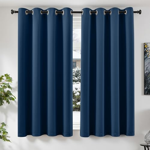 TOPICK Gardinen Verdunklungsvorhänge Vorhänge 2er Set H175xB140 Dunkelblau | Gardinen mit Ösen Wohnzimmer Vorhänge Blickdicht Blackout Schlafzimmer Curtains Fensterdekoration Übergardinen Ösenvorhänge