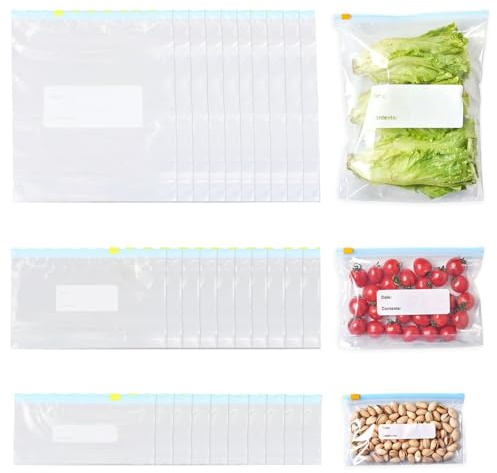 30 Piezas Bolsas de Almacenamiento de Alimentos, Bolsas Congelacion Reutilizables,3 Tamaños, HerméTicas, Resistentes y De PláStico, Sin BPA, con Cremallera, Para Fruta Verduras Carne Sándwich