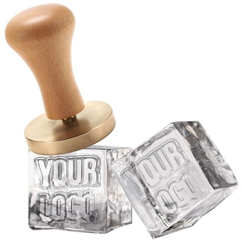 Timbro personalizzato per cubetti di ghiaccio, con manico in legno, per cocktail, whisky, mojito, bar, bevande, fai da te (5cm)