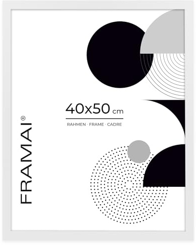 FRAMAI® Bilderrahmen 40x50 Weiß MDF Umweltfreundlichem Rahmen mit Bruchsicheren Plexi, Aufhänger und Aufsteller