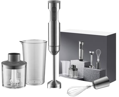 Compatible con batidora de mano de inmersión de 1000 W, potente batidora de varilla 4 en 1 de acero inoxidable, vaso mezclador de 700 ml, procesador de 500 ml, batidor.