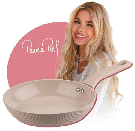 Fackelmann x Pamela Reif Bratpfanne – Ø 24 cm, Aus geschmiedetem, recycelten Aluminium in Pastell Beige, keramische, PFAS-freie Beschichtung, hitzebeständig bis 150°C – Reinigung per Hand