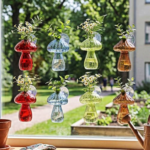 LemonRoad 8 Pcs Window Propagation Stations with Suction Cups Mushroom Vases Plant Propagation Buddy Wall Hanging Planter Vases Hydroponic Bud Vase for Hydroponic Plan Terrarium Gifts