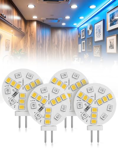 Lamptobe Bombillas LED G4 De 2W, Luz Blanca Diurna De 4000K y Luz Azul, Base G4 Bipin, AC/DC 12-24V, 200LM, No Regulables, Aptas Para IluminacióN Empotrada Y De Riel, Paquete de 4 Unidades