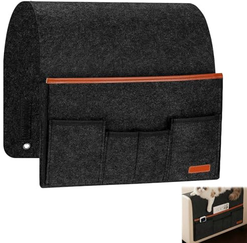Rkixlix Organizador Mandos Sofa de Fieltro Grueso 300g Soporte Brazo Bolsa Almacenamiento Colgante para Tablet Libros y Revistas 5 Bolsillos Bordes Reforzados Antideslizante 2 Belcro No Se Deforma