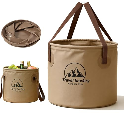 10 L Faltbarer Eimer, PVC Putzeimer mit Griff, Outdoor Falteimer, Platzsparend Bucket, Reisen Strandeimer für Draußen, Sandkasten, Angeln, Camping, Wohnmobil (Braun)