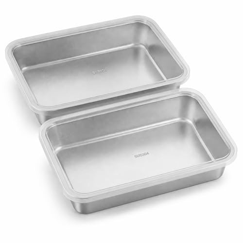 SHUTIANYA 2 Pcs Bandejas para Empanar, Bandejas Empanizadoras Acero Inoxidable para el Rebozado, Bandeja para Empanizar de Horno Metálica para Empanizar Rebanadas de Carne Pescado(25 x 19 x 5 cm)