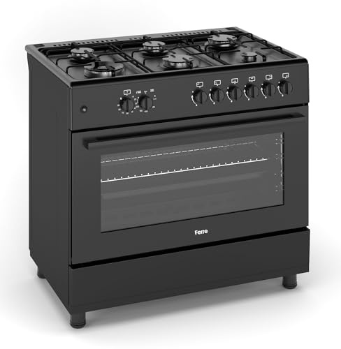 Ferre F9S60G2-BL 90cm Gas Range Cooker With 6 Burner(1 Wok) Gas Hob - Matte Black