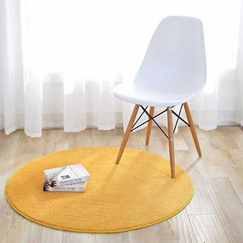 Fouriding Einfarbig Rund Teppich weicher Kurzflor Teppiche fürs Wohnzimmer, Esszimmer, Kinderzimmer, Schlafzimmer und die Küche geeignet Gelb 60cm