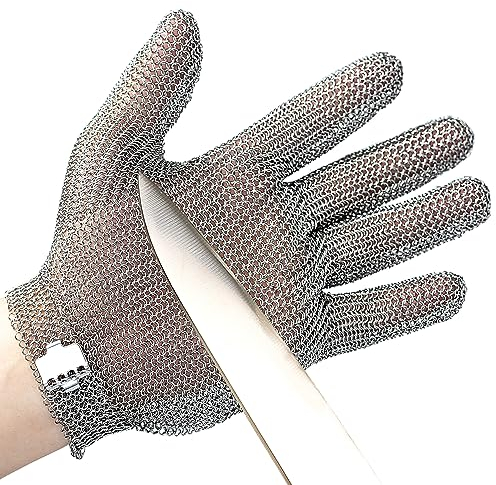 Schwer Schnittfeste Edelstahl-Metallgeflecht-Handschuhe Prokurat-X Höchste Stufe PM5201 Schnittschutzhandschuhe für Fleischverarbeitung, Lebensmittelverarbeitung, Messerschärfen, Austernöffnen, L