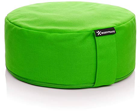 BODYMATE Yogakissen rund 31cm Durchmesser 13cm hoch mit Buchweizen-Spelz Füllung – Maschinenwaschbarer Bezug aus 100% extra dicker Baumwolle – Meditationskissen – Sitzkissen