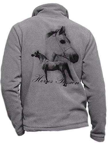 Reitjacke aus Fleece, grau, personalisierbar, mit weißem Pferd, Größe 4XL