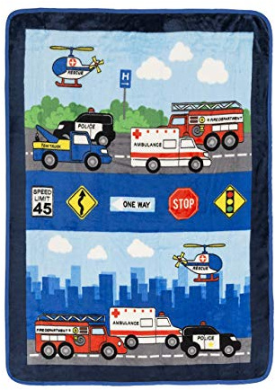 EVERYDAY KIDS Toddler Throw Blanket - 30 by 40 - Fire and Police Rescue - Super Soft, Plush, Warm and Comfortable