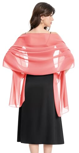 Baoqiya Damsjalar och sjalar för aftonklänning, chiffongsjal, mjuk elegant silkeslen pashmina-tyg, bröllops-/brudsjal, Korall, Length(79) * Width(29)