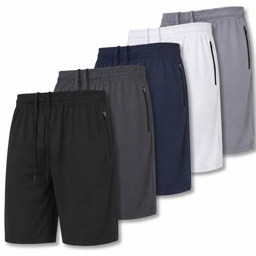 Ultra Performance Mens 5 Pack Athletic Running Shorts, Loose fit Basketball Gym Workout Shorts for Men with Zippered Pockets