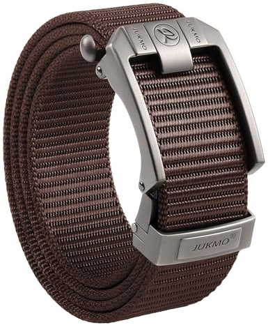 JUKMO Ratchet Belt for Men, Nylon Web Tactical Belt with Automatic Slide Buckle, Adjustable Trim to Fit (Coffee, For Waist 20-40 (Length 47))