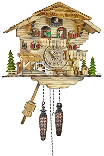 Eble Kuckucksuhr Kuckuckuhr Echtholz NEU batteriebetriebenes Quartzwerk Musik Kuckuckruf Natur geflammt 30cm- 26830