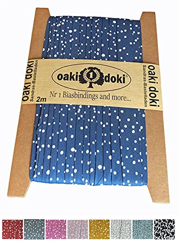 Sandras-Bastelladen Schrägband/Einfassband Baumwolle mit Punkte Muster gefalzt 2m x 20mm 9000-Blau