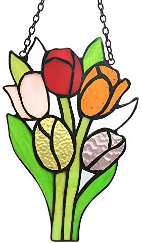 MANQILE Tulpen-Sonnenfänger, kreative Buntglas-Kunst, Blumen-Windspiele, hängende Verzierung, Fenster, Hof, Gartendekoration